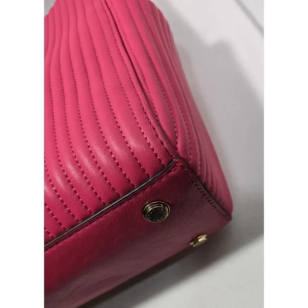 Henri Bendel No 7 Hot Pink Leather Tote Bag Quilted Vertical Chain East West